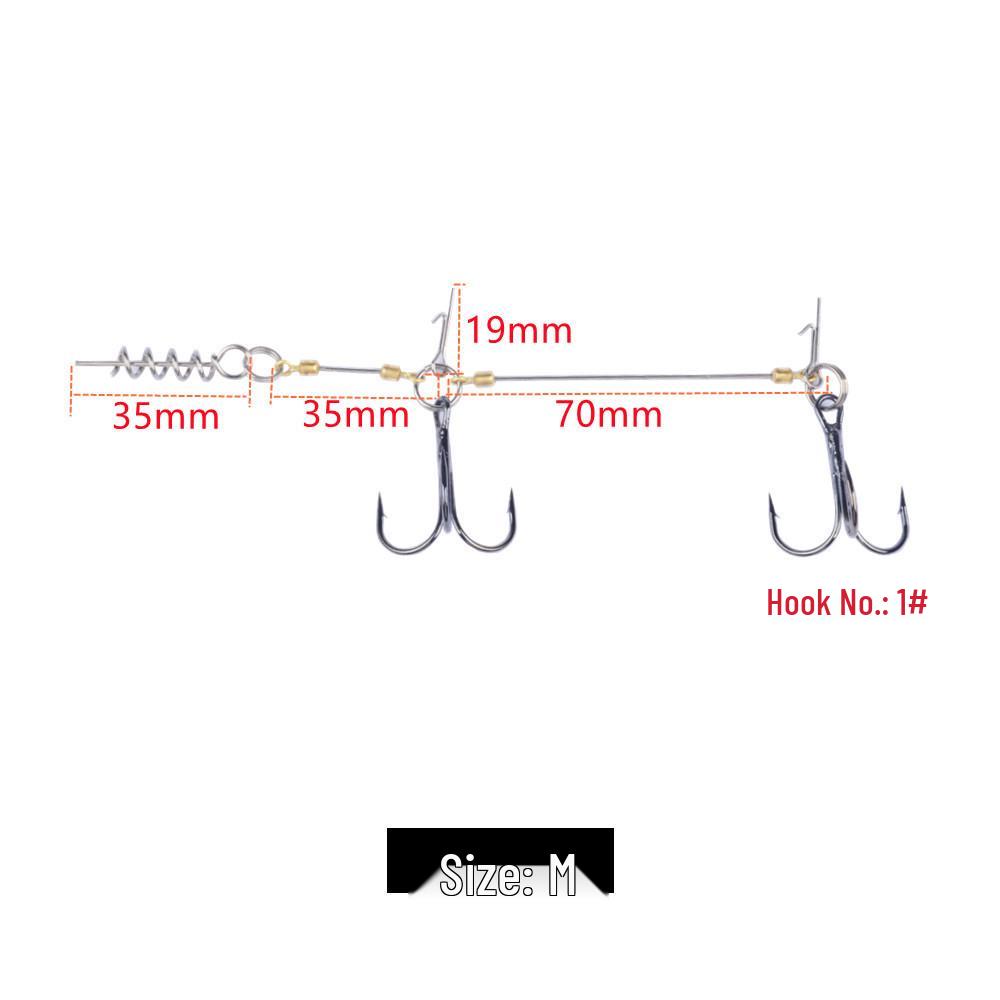 Spring-Loaded Double-Hook Steel Wire Fishing Rig with Lock Pin
