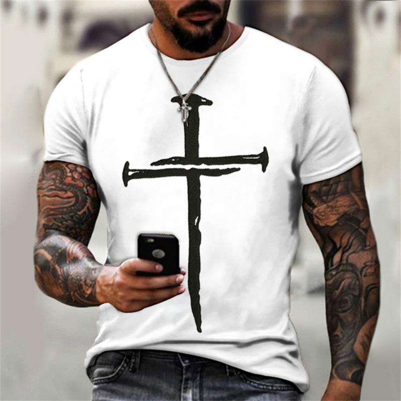 T-shirt da uomo Croce grafica Gesù Cristo Stampa 3d Maglietta da uomo Retro Classic a maniche corte Sciolto Personalità Top oversize