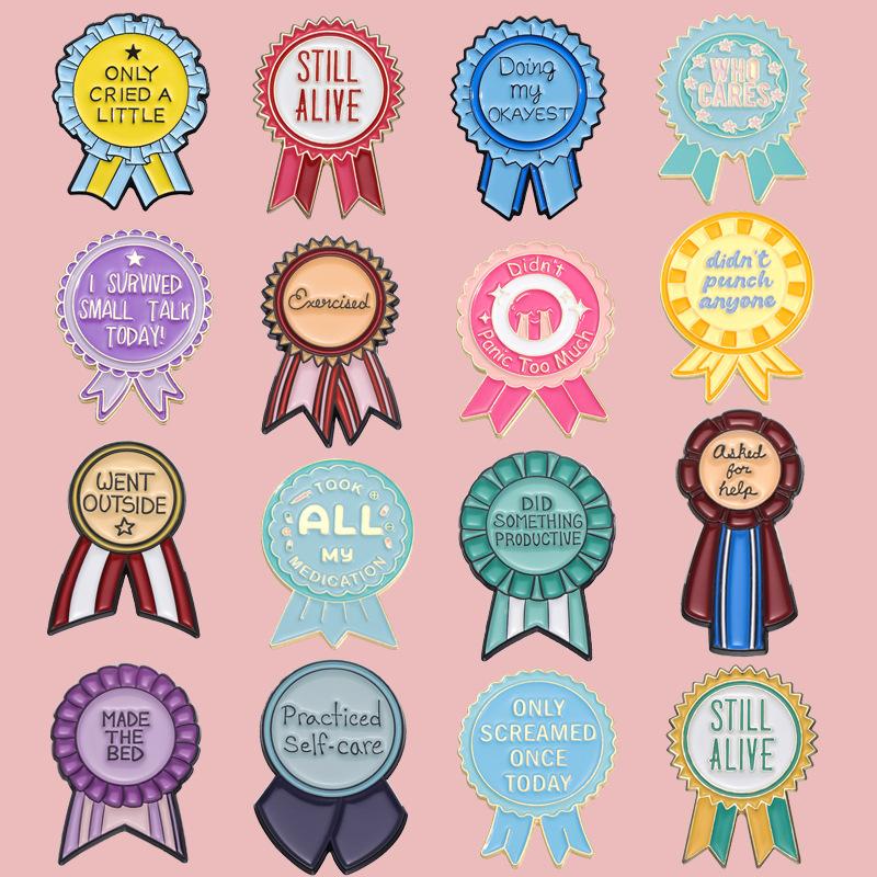 Today Ribbon Enamel Pin Humorous Brooch Pines Lapel Pins Badge On Backpack Clothing Accessories