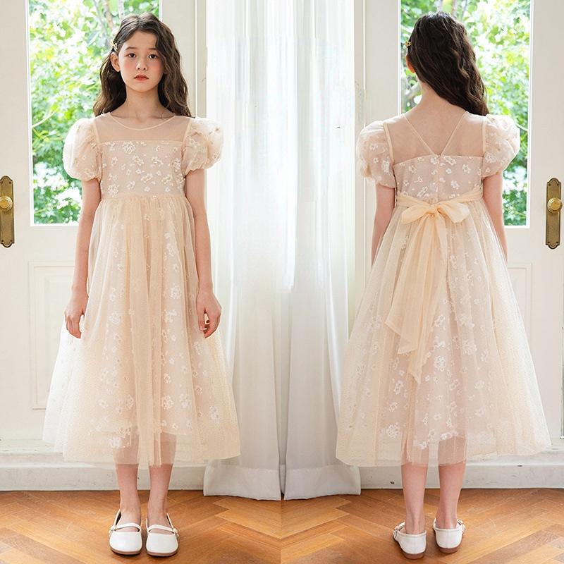 Girl's Dress Summer Bubble Sleeve Mesh Dress 2023 Children's Princess Dress