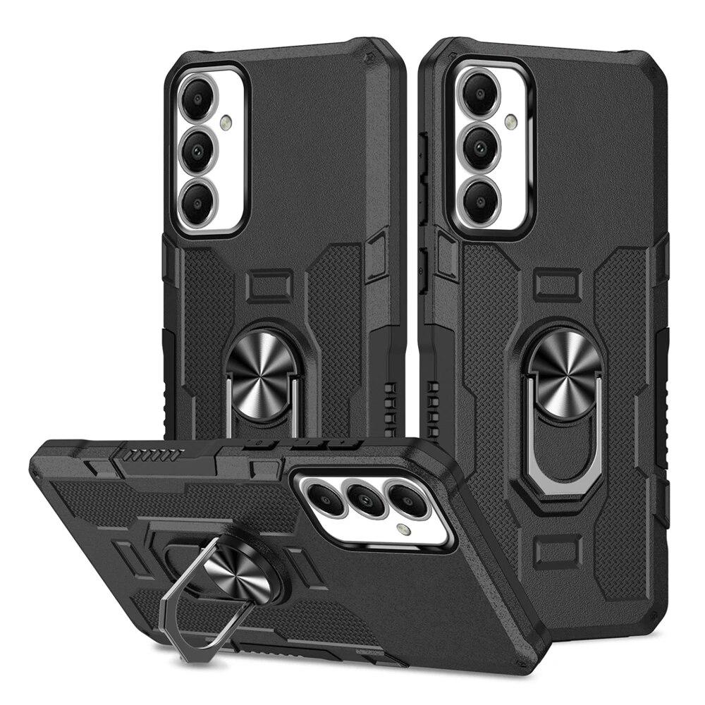 

Противоударный защитный чехол KEYSION для Samsung A55 5G A35 A25 A15 4G A05, силиконовый чехол с металлическим кольцом и подставкой + чехол для телефона из ПК для Galaxy A05S for Samsung A25 5G чёрный