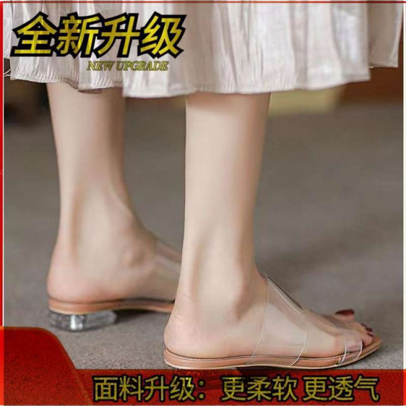 Sandals Women's Summer Flat Slippers 2025 New Low-heeled Fashion Transparent High-heeled Shoes Women's Cool Slippers