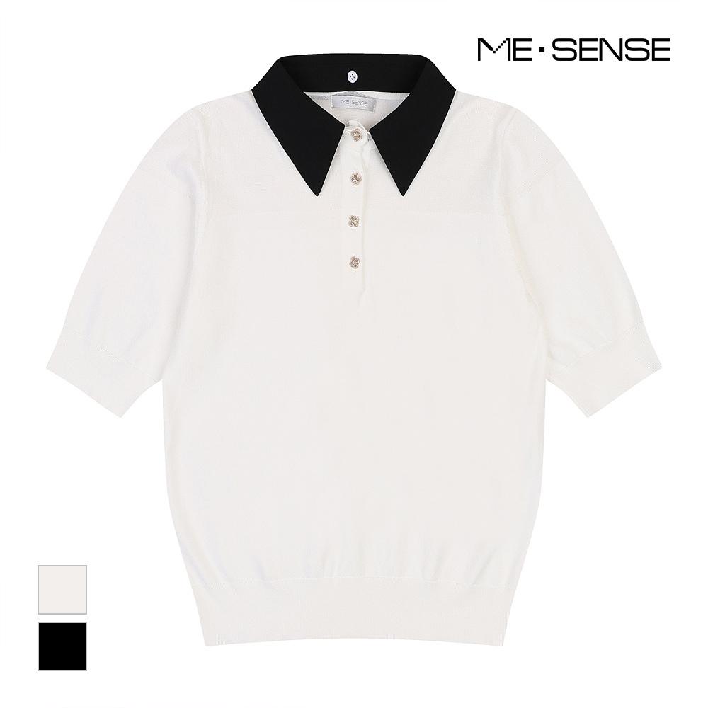 MESENSE Contrast Collar Short Sleeve Knit_Mb48Knmd04D