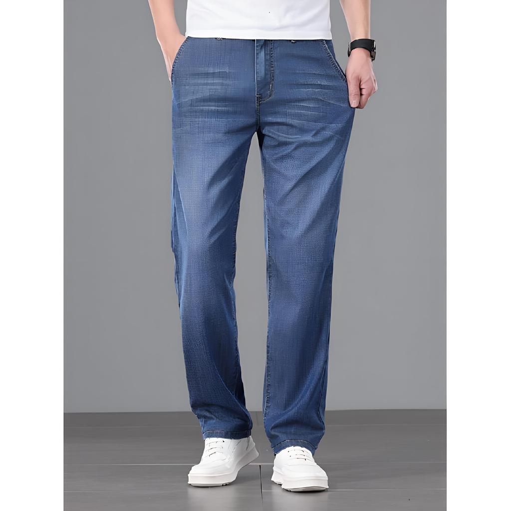 Mulberry Silk Tencel Jeans Men's Loose Straight Summer Middle-aged Casual Business Ice Silk Thin Pants