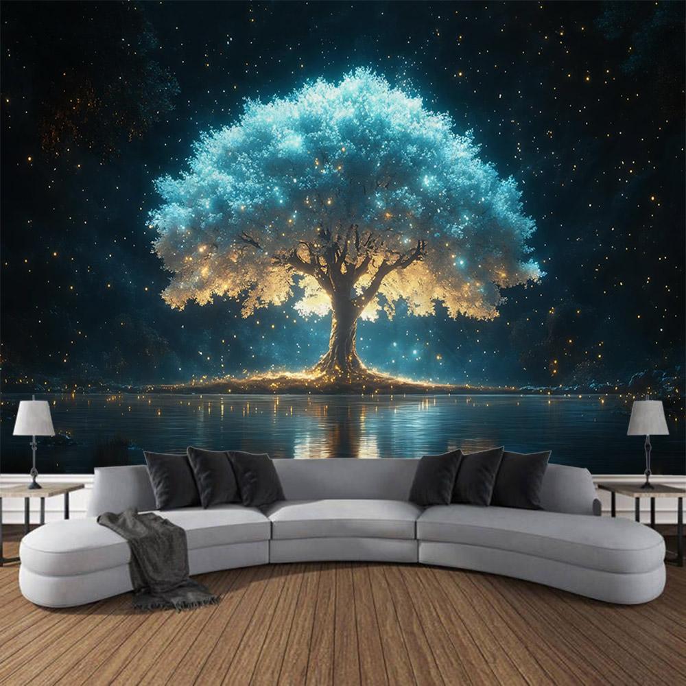 Tree of Life Tapestry Wall Hanging Room Decoration Aesthetics Yoga Mat Starry Sky Landscape Home Mural Decoration Altar Cloth