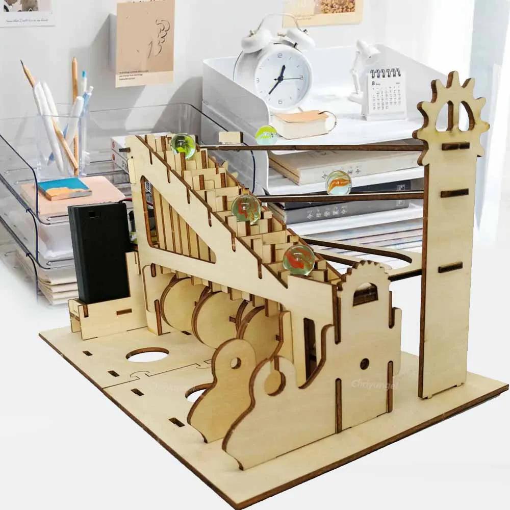 3D Wooden Puzzle Marble Run IY Model Kit Jigsaw Ducational Toys Steam Science Experiments Runs Gift for Kids Adults Teens