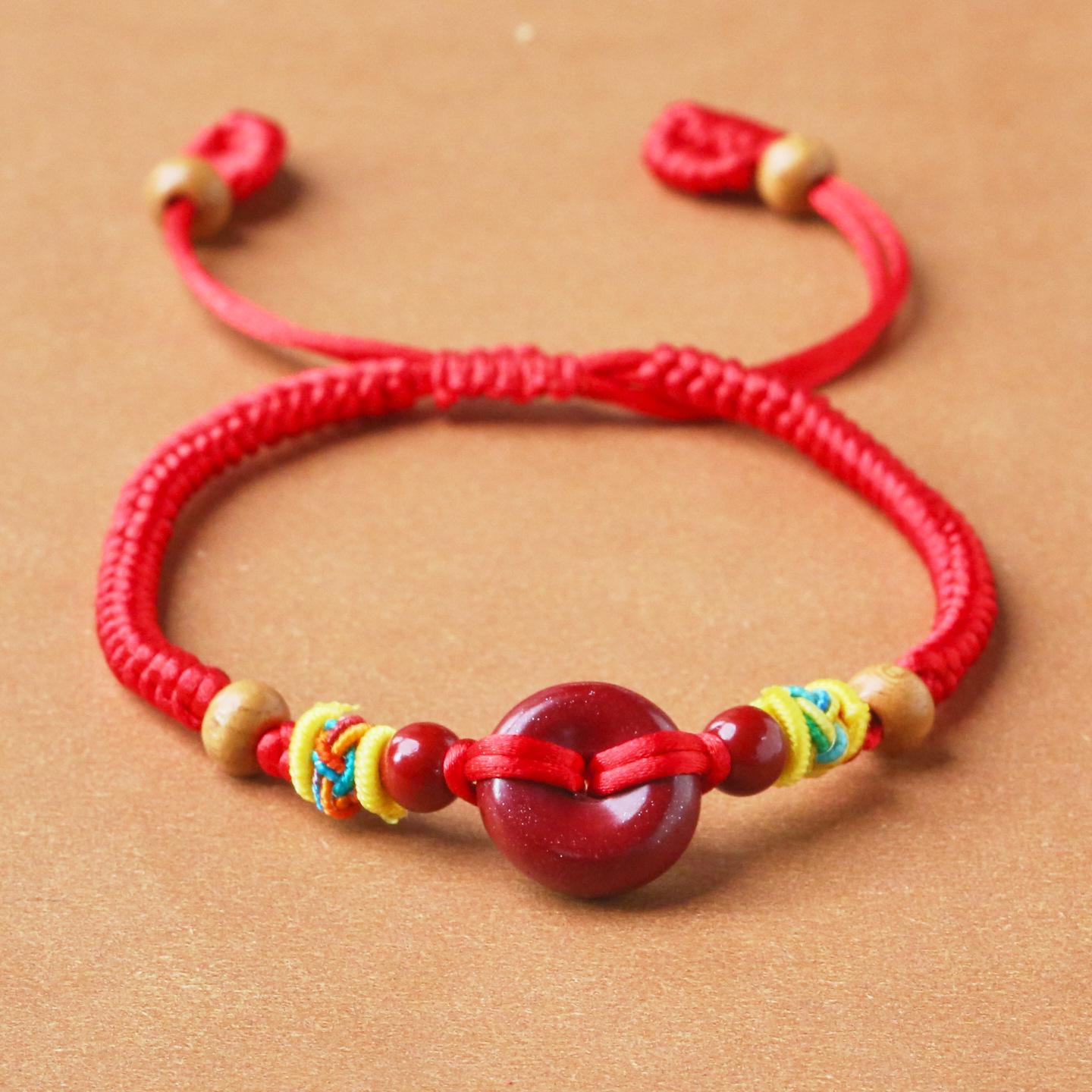 Браслет из киновари с красной плетеной веревочкой и подвеской в виде пряжки мира: Амулет из персикового дерева для детей, беременных женщин, а также мужчин и женщин - подарок ручной работы
