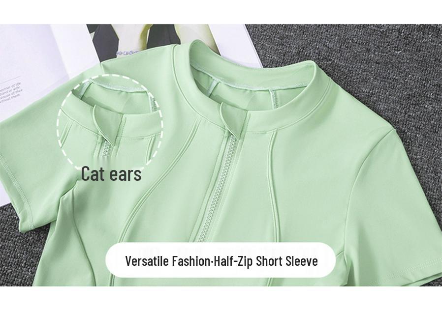 Women's Versatile Half-Zip Pilates Slimming Short Sleeve T-Shirt
