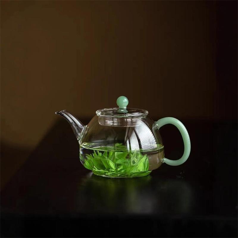 300ml Imitation Jade Handle Glass Teapot Household Brewing Green Tea Small Tea Making Pot Kung Fu Tea Set