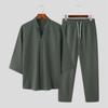Men 2pcs Tops Incerun Suits And Drawstring Long Pants Loungewear
