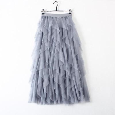 Lange Maxi Rock Frauen Mode Koreanische Nette Rosa Hohe Taille Falten Rock Mesh