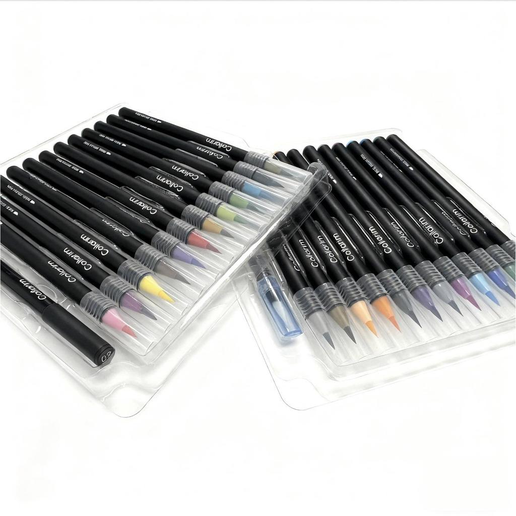 Set Premium Pensule cu Acuarelă - 24 Culori cu Pigment Ridicat - Vârf Flexibil de Pensulă, Pensulă cu Rezervor de Apă & Fineliner