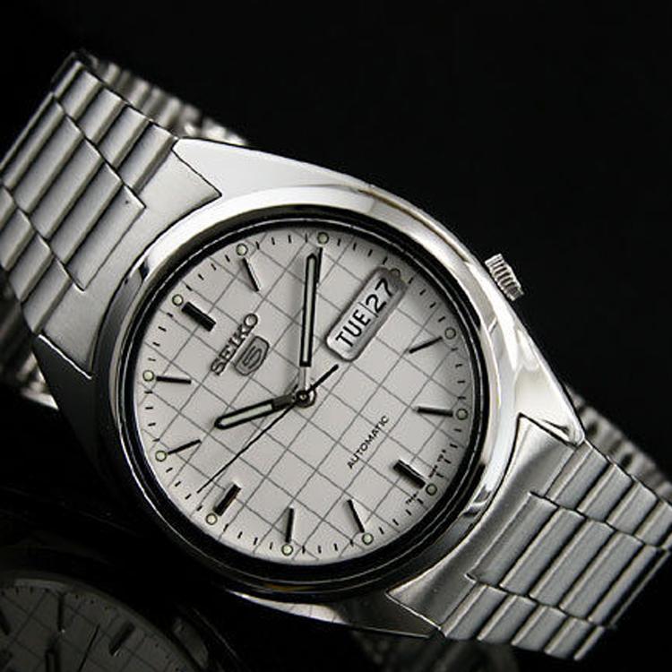 Seiko 5 Collection Automatic Mechanical Movement Steel Strap Watch Unisex White Dial SNXF05K1