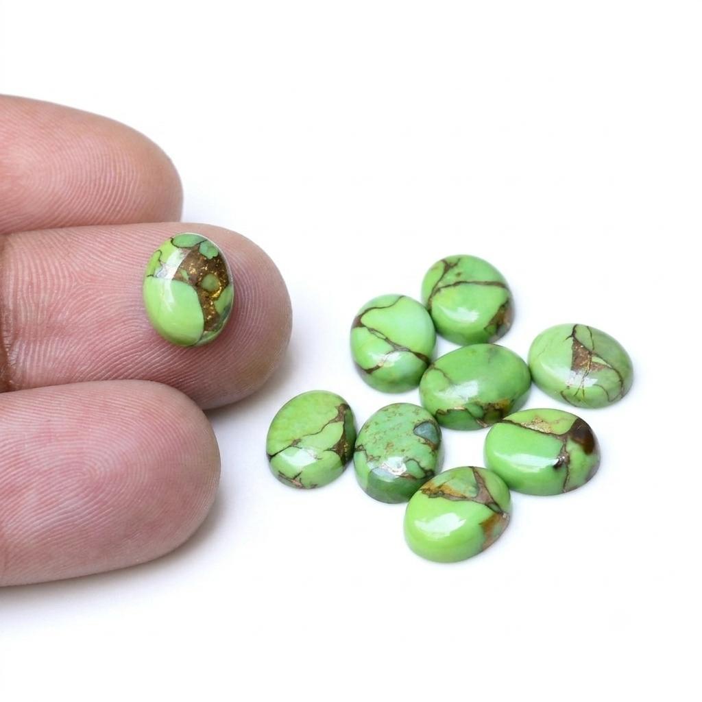 Natural Green Copper Turquoise Oval Cabochon Loose Gemstones Lot | Green Copper Turquoise Cabochons for Jewelry Making