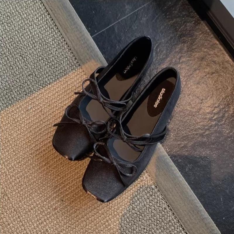 Inner-height Square-toe Versatile Low-cut Single Shoes for Women, New Style 34 чёрный