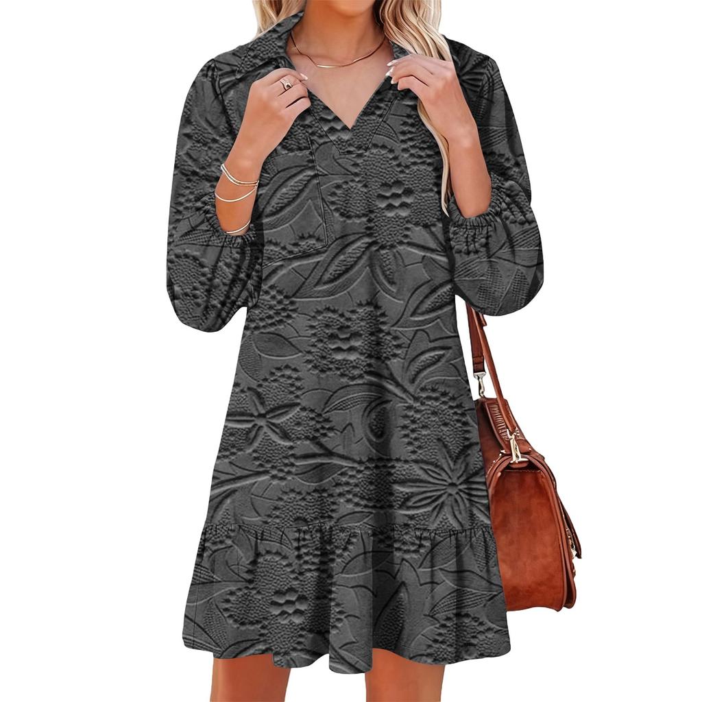 Women's Fashion Elegant Autmn And Winter Long Sleeve V,Neck Christmas Print Dress