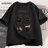 Cartoon Coffee Cat T-Shirts Men Women Summer Harajuku Kawaii Cat Printed Short Sleeve Tees Funny Streetwear Loose Clothes