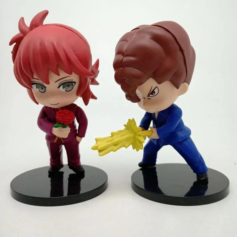 BANDAI Conjunto com 6 Peças Figura de Anime YuYu Hakusho Yuusuke Urameshi Kurama Sombra Fugaz PVC Fofa Versão Q Modelo Presente de Alta Qualidade para Crianças Brinquedos