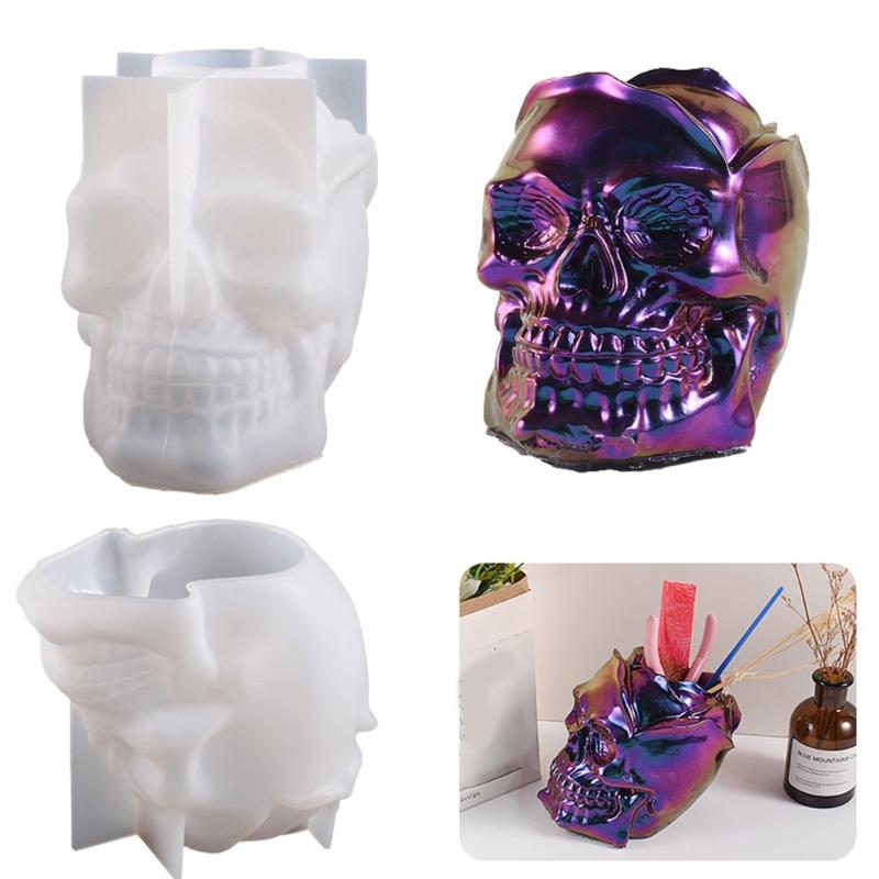 Rose Skull Pen Holder Flower  Silicone Molds Table Ornament Mould Plaster Making Tool Epoxy Resin Molds Easy to Clean