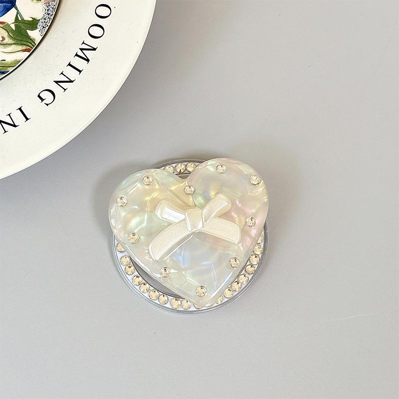 Iridescent Heart Rhinestone Phone Holder: Shell Pattern Magnetic Airbag Support Ring