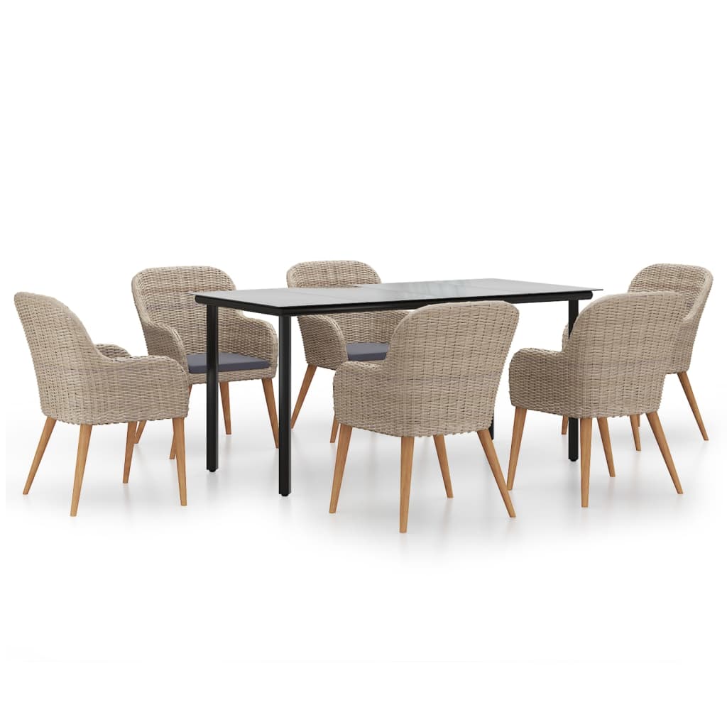 7 Piece Outdoor Dining Set with Cushions Brown