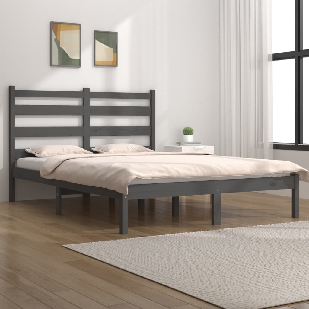 Solid Wood Bed Gray Pine 200 x 200 cm
