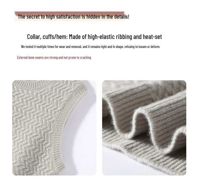 2025 Fall/Winter Women's Round Neck Cashmere Knit Crochet Vest - Loose Pullover Layering Shrug