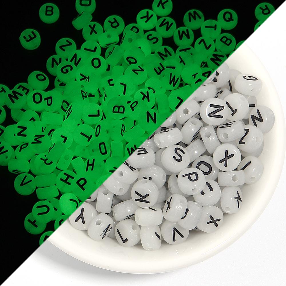 100pcs 7mm Acrylic Luminous Beads Flat Round Alphabet Loose Spacer Beads For Jewelry Making DIY Bracelets Necklace Accessories