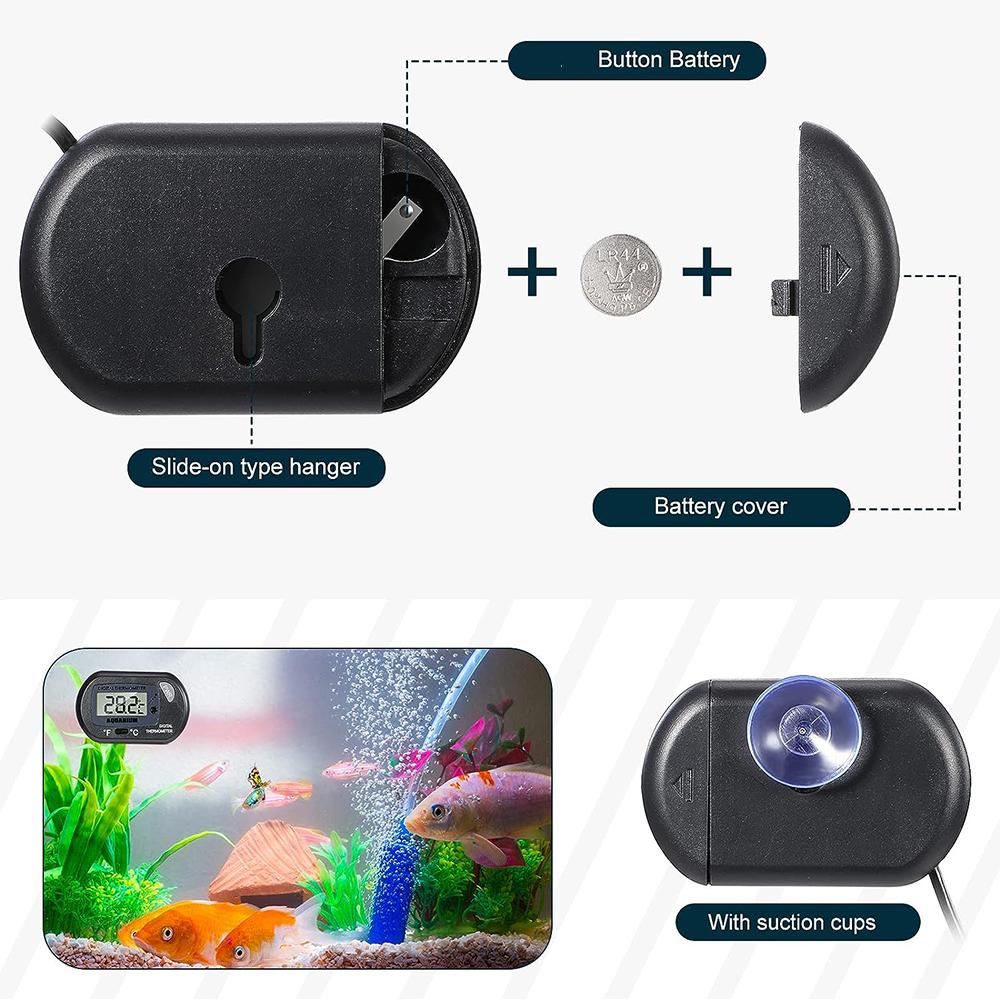 6Pcs Digital Aquarium Thermometer With Sensor Probe And Suction Cup Lcd Display