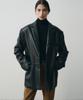 Noirer For Woman Padded Leather Oversized Tailored Jacket (Black)