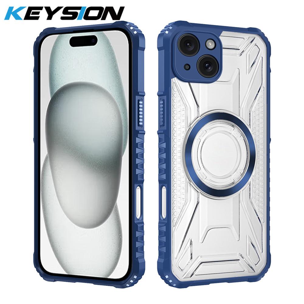 KEYSION Transparent Magnetic Case for MagSafe for iPhone 15 Pro Max 14 Plus Silicone+PC Shockproof Phone Cover for iPhone 13 Pro Max