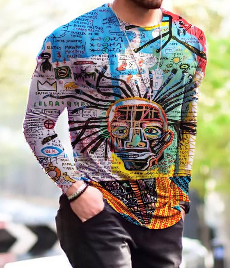 Vintage Punk Street Style Pánská trička s dlouhým rukávem Jaro Podzim 3D tisk Trička pro mladistvou vitalitu Plus velikost 6XL