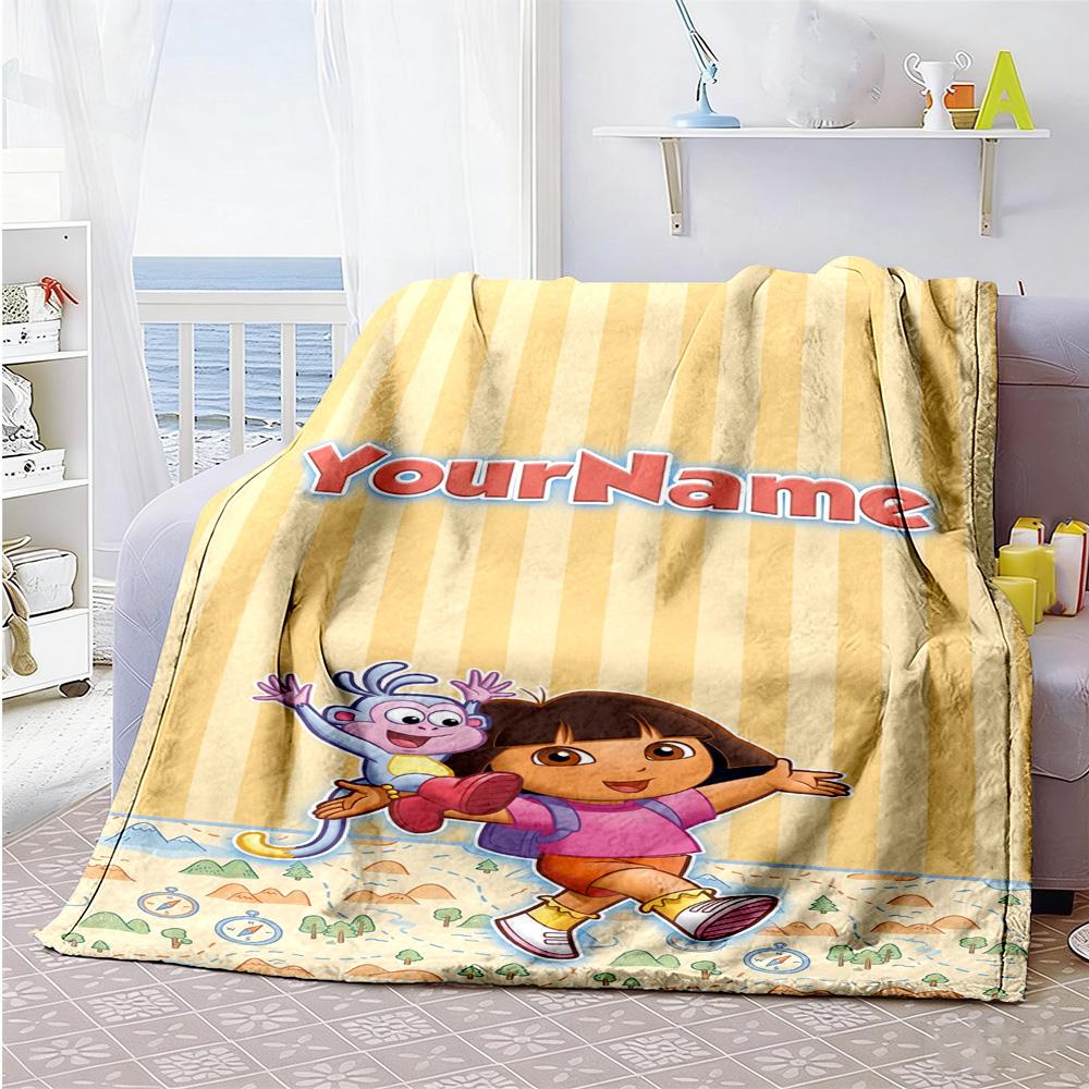 Dora Explorer Customize Your Name Blanket Gift Personalized Blanket Ultra-Soft for Seaside Home Decor Picnics Office Ideal for All Seasons
