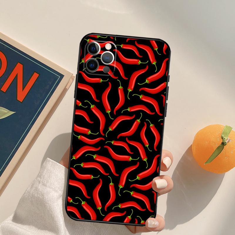 Red Chilli Pepper Pattern Funda Case For iPhone 16 15 14 Pro Max 11 12 13 Pro Max Mini XR 16 15 Plus 16e Phone Cover