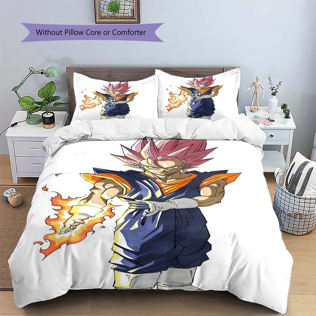 Son Goku Pattern Bedding,Quilt Set Quilt Cover Pillowcase Home Birthday Gift (1 * Duvet Cover + 2 * Pillowcase, Without Core)