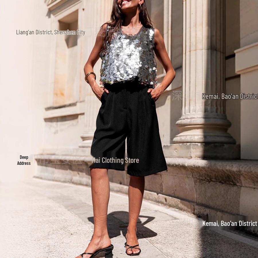 2025 Casual Spicy Girl Sequin Sleeveless Fashion Top for Women