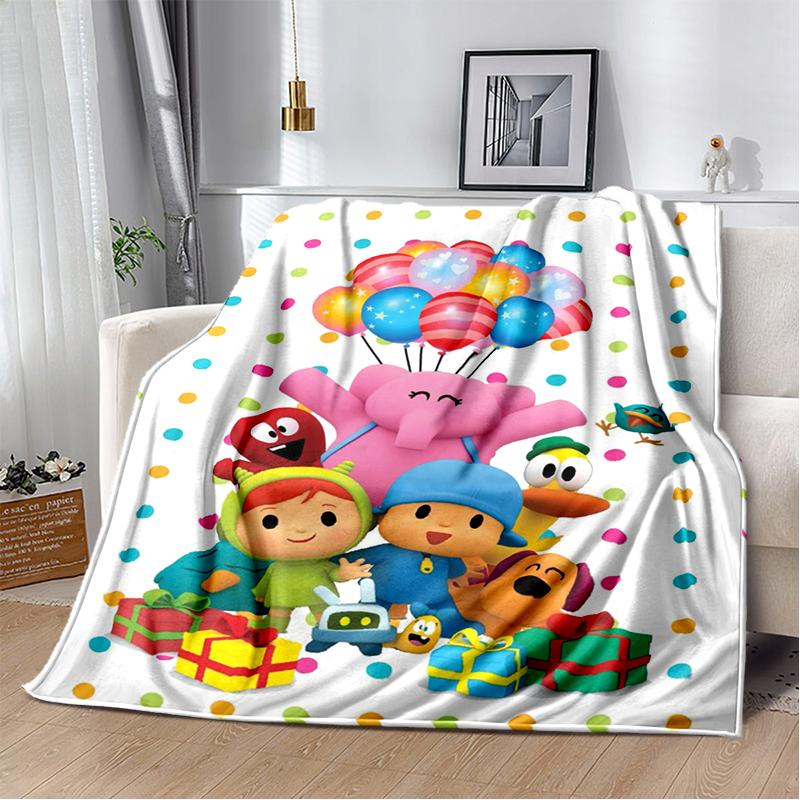 Coperta Cartone Animato 3D Divertente P-Pocoyo Elly Pato, Morbida Coperta da Lancio per Casa Camera da Letto Letto Divano Picnic Viaggio Ufficio Copertura Regalo per Bambini