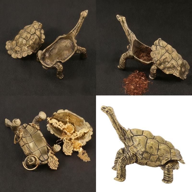 Decorative Metal Storage Box For Rings Necklaces Ashtray In Tortoise Design Artistic Turtles themed Brass Container