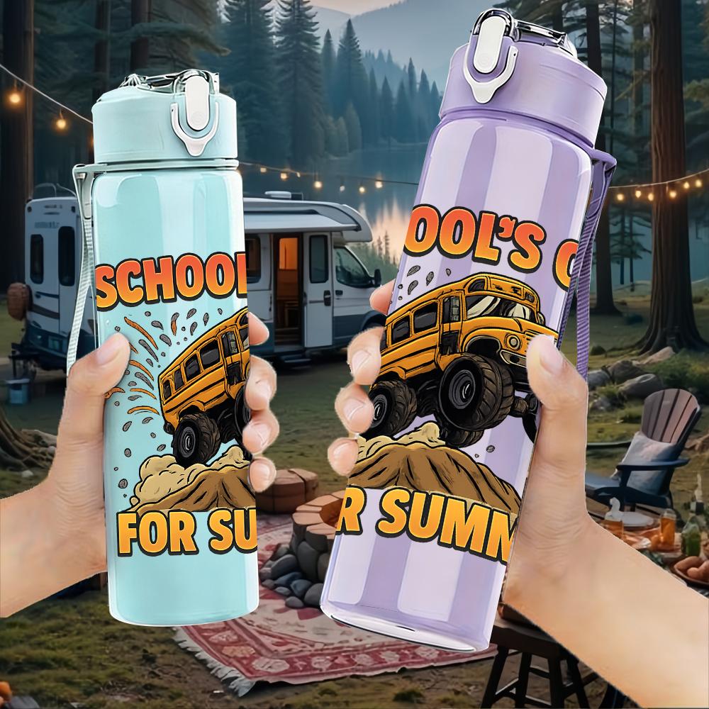 1PC School Out Summer Truck Graphic,750ml Color Plastic Sports Water Bottle,Leakproof Flip Straw Lid,Suitable for Sports Office Home Use