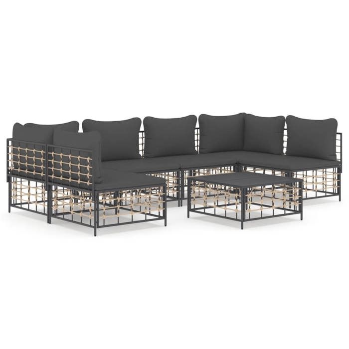 VidaXL Salon de jardin 7 pcs avec coussins anthracite résine tressée, ensemble de salon, ensemble de salon d'extérieur, 3186789
