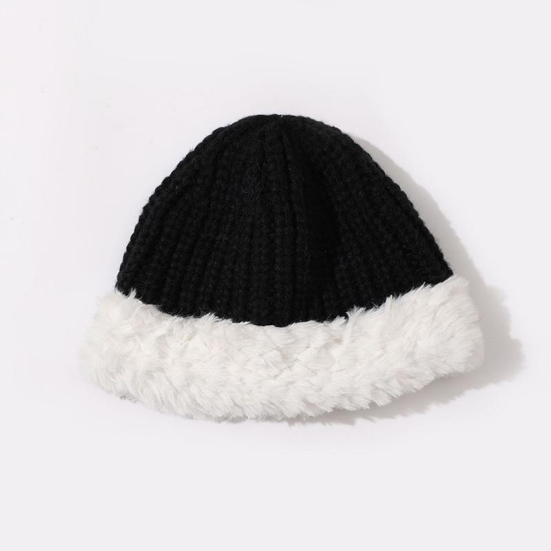Women Warm Fluffy Plush Bucket Hat Ladies Winter Solid Fashionable Knitted Cap  Fisherman Cap Ladies