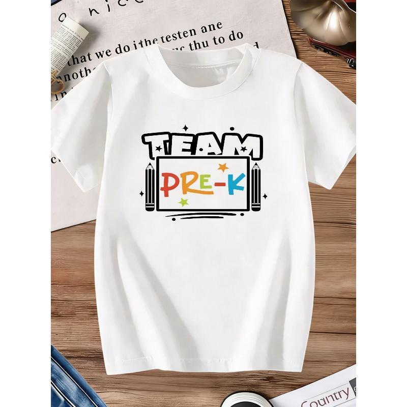 Kids Crewneck Short Sleeve T-Shirt, Trendy Team Preschool Print Summer Casual Tee 110 белый