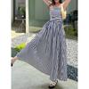 Vertikal gestreiftes Kleid Spaghettiträger Bandeau Schulterfrei Raffung in der Taille A-Linie Mit Taschen Sommerlich Lässig Strandurlaub Damen Langes Kleid