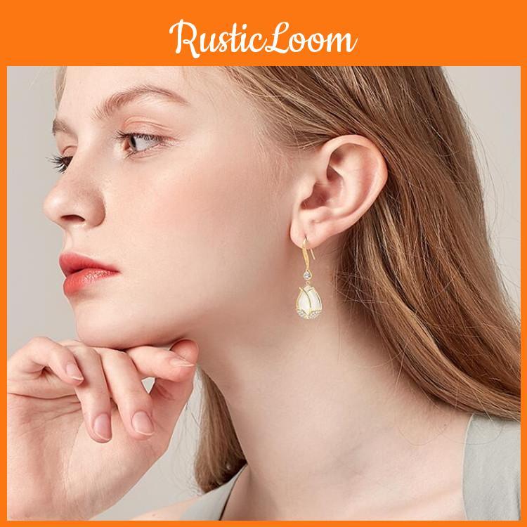 Semi Vintage Opal Precious Stone Earrings Women Tulip Dangle Jewelry Gifts Girl