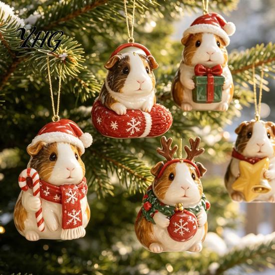Decorative Acrylic Pendants Guinea Pig Advent Calendar, 24-Day 2D Ornament Set with Christmas Countdown Gift Box Outfits, Tree Hanging Decor, for Pet