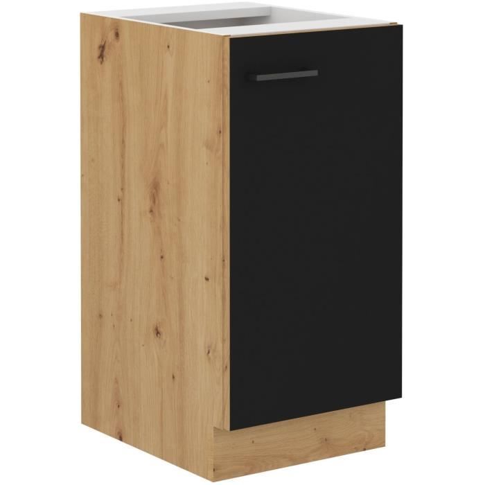 MODENA - Meuble bas - 1 porte battante - 40 x 52 x 82 cm - Chene artisan / Noir mat - Plan de travail non inclus