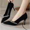 Light Mouth Black Single Shoes New Celebrity Temperament Dress Rhinestone High Heels Women's Banquet Pointed Stiletto