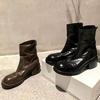Cowhide Version Of Foreign Style Autumn And Winter Martin Boots Women'S Retro Thick Heel Knight Boots Rear Zipper High Heel Short Boots