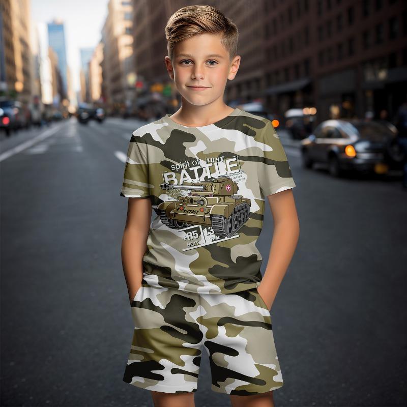 Children's Clothing Suit For Boy 3D Camouflage Print Summer Short Sleeve T-Shirt Set Shorts Boy Clothing