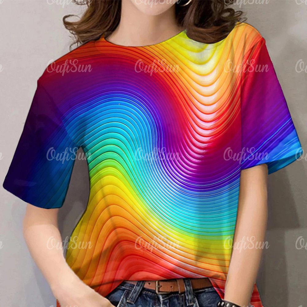 Graffiti Tie Dye Shirt Rainbow Women's T-shirt Colorful Star Print Short Sleeved Top Street Fashion Plus Size T-shirt